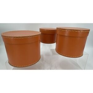 3 Orange Round Faux Leather Nesting Stitching Detail Made in Czech Republic